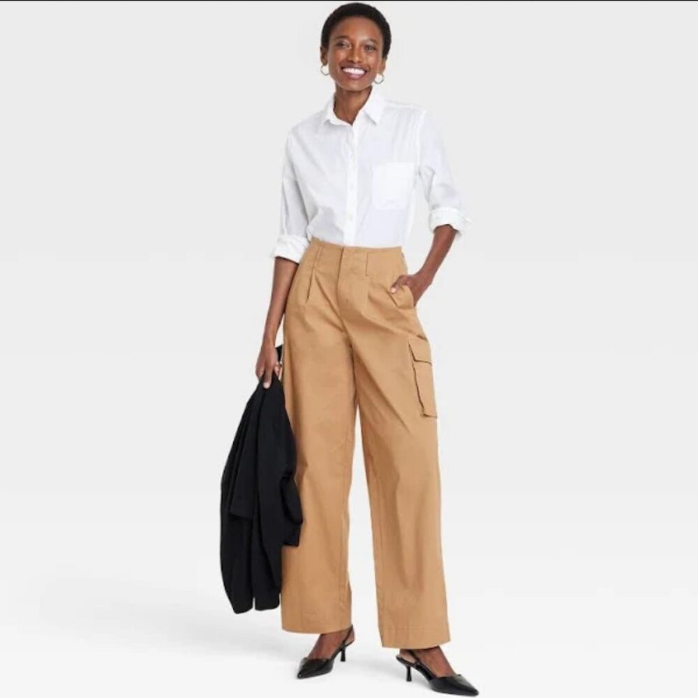 Women's High-Rise Wide Leg Cargo Pants - A New Day Tan 6 - Picture 5 of 6